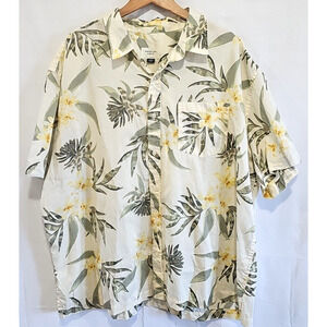 American Eagle Mens Button Up Size XXL Yellow Green Floral Hawaiian Shirt Beachy